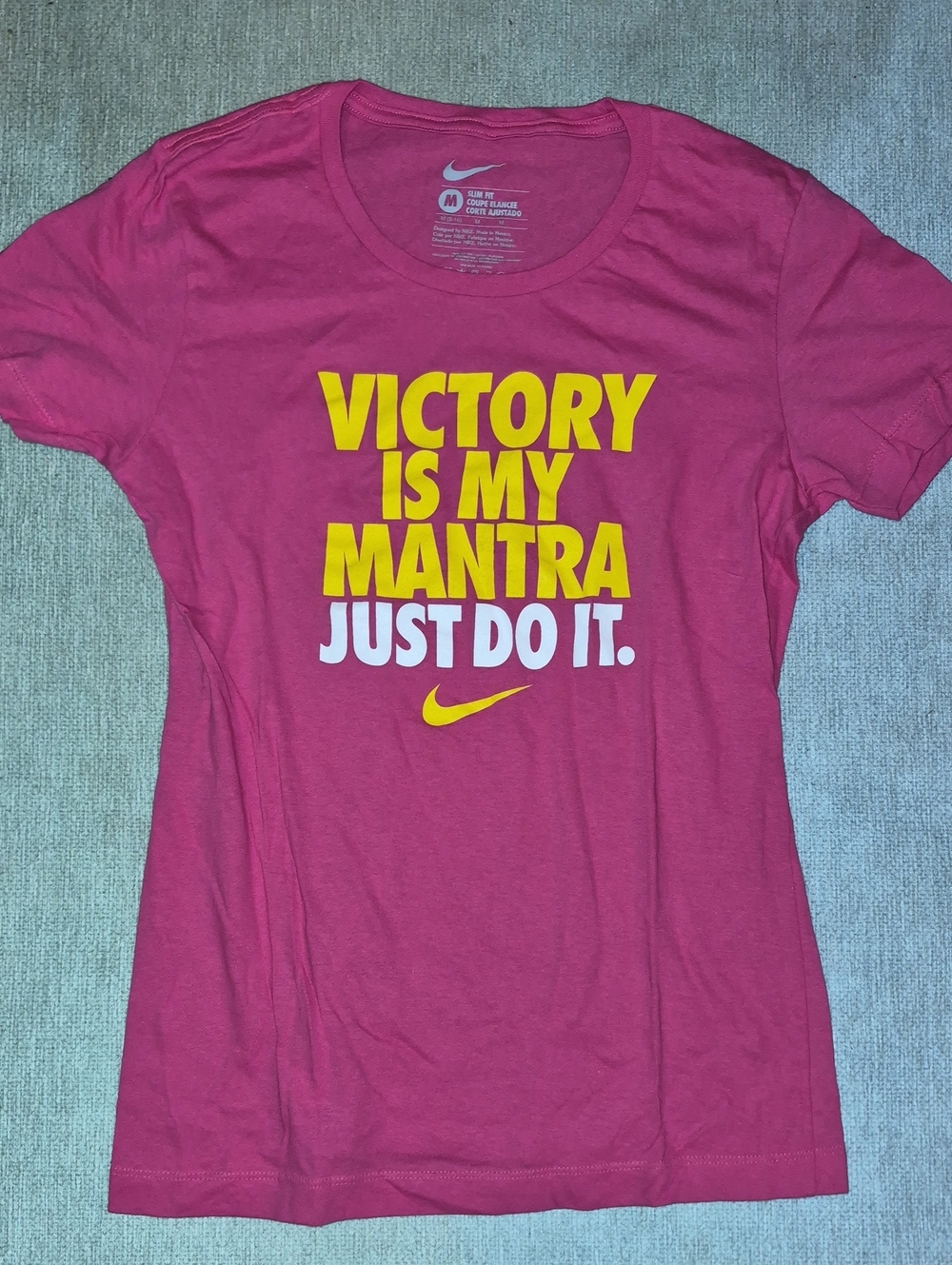 Nike Women’s Pink Short-Sleeve Graphic Tee with Yellow & White Print